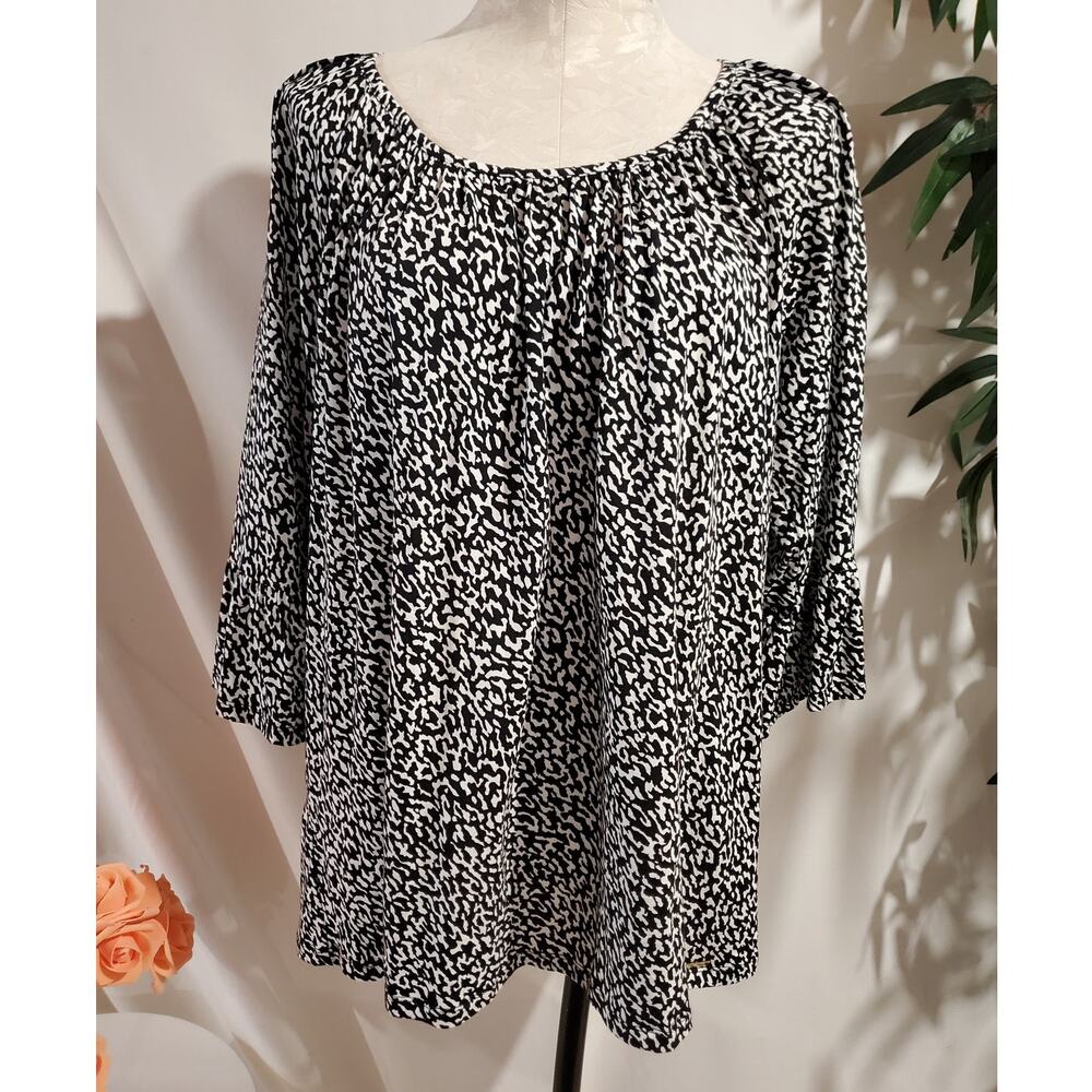 MICHAEL Michael Kors Leopard Animal Print Scoop Neck Bell 3/4 Sleeve Top Sz 1X